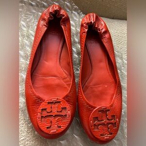 Tory Burch Orange Patent Leather Minnie Ballerina Flats